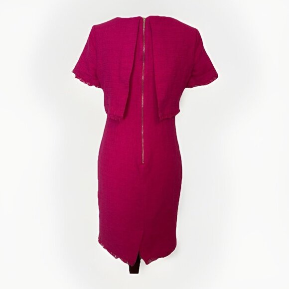 KARL LAGERFELD Paris Tweed Short Sleeve Dress Size Medium Hot Pink Gold Classy - Picture 2 of 16